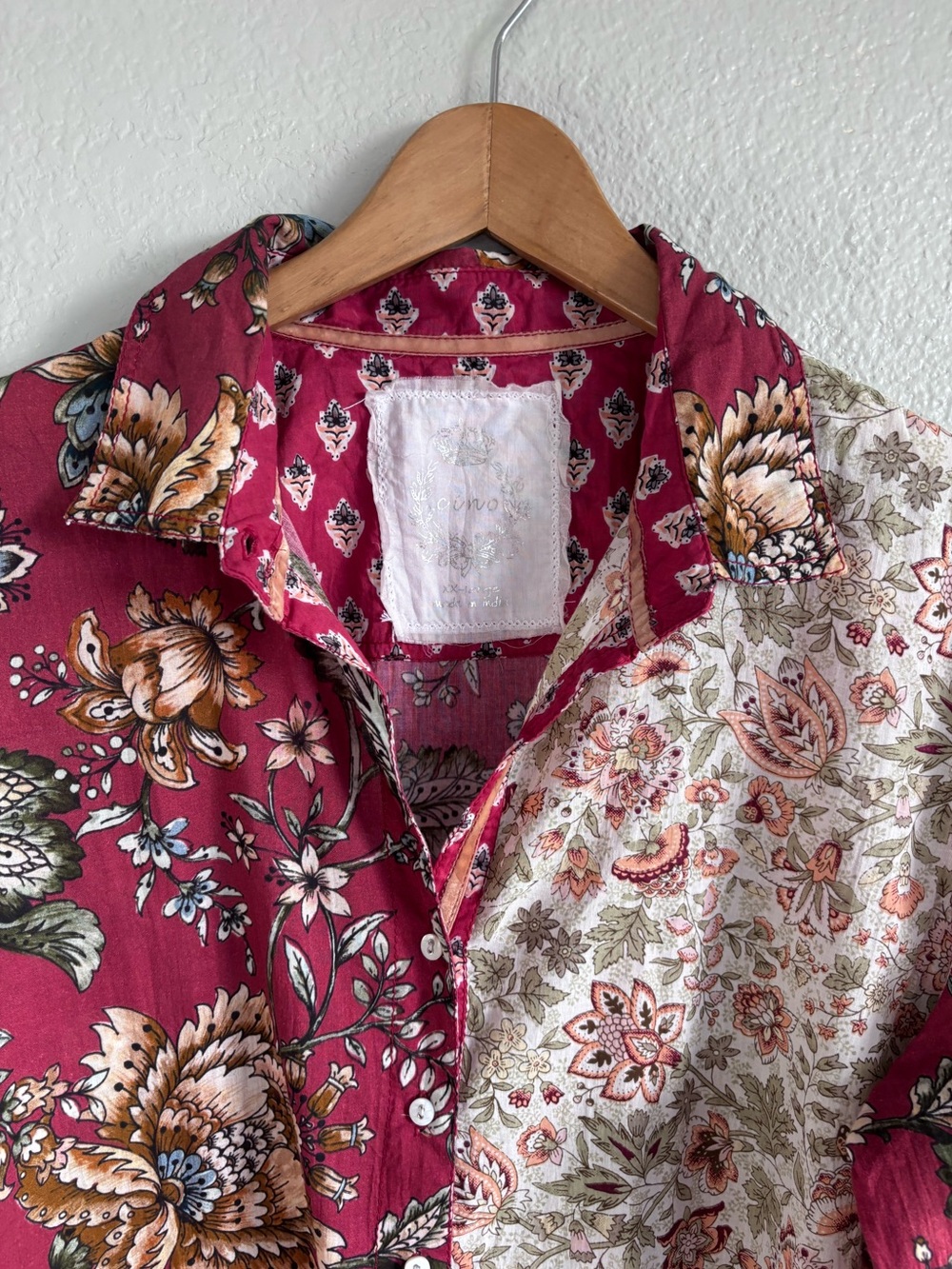 Cino Mixed Floral Patchwork Cotton Tunic Button Down Shirt Blouse XXL Boho Folk - Picture 12 of 13